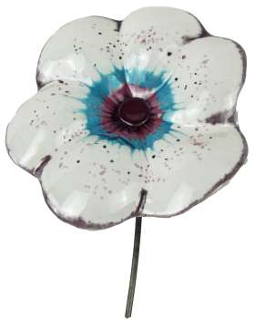 Preview: Zauberhafter Gartenstecker Glasblume weiß mit lila Rand - ca. 100 cm - Gartendekoration